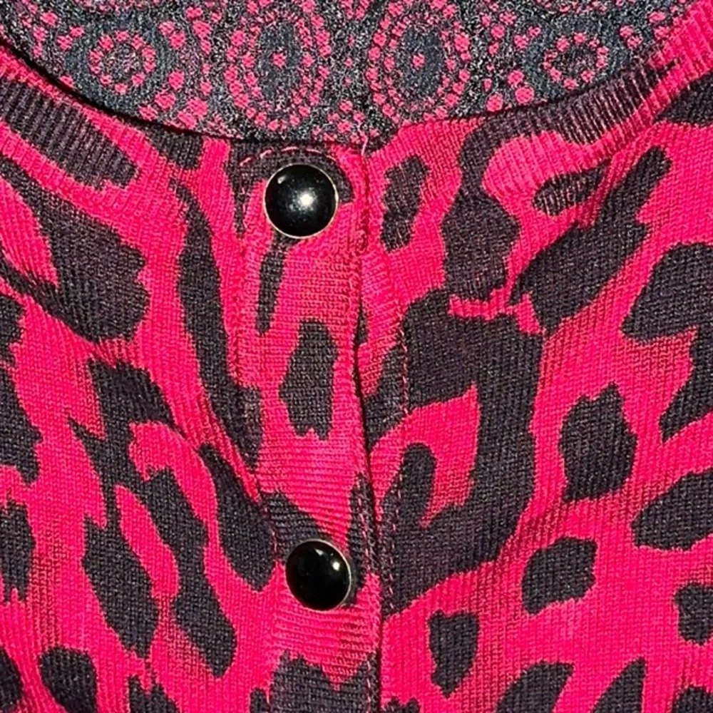 White House Black Market, Red Cardigan, Leopard Print, Size Large